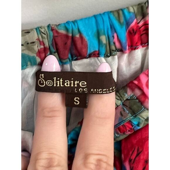 Solitaire Floral Pull On High Waisted Tiered Midi A-Line Skit Blue/Red Women's S - Picture 5 of 8